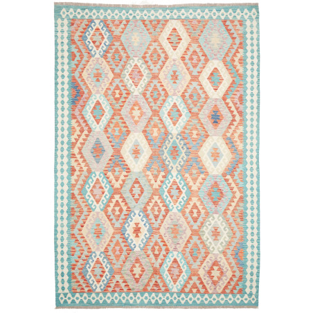 Tappeto Kilim Afghanistan Corallo Acquamarina 203x302 cm