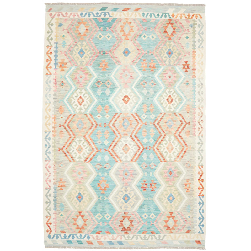 Tappeto Kilim Afghanistan Turchese Chiaro Pesca 204x298 cm