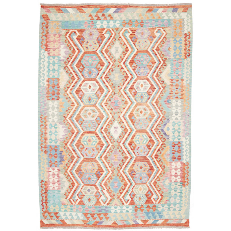 Tappeto Kilim Afghanistan Terracotta Acquamarina 204x296 cm