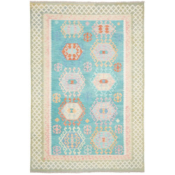 Tappeto Kilim Afghanistan Turchese Corallo 203x297 cm