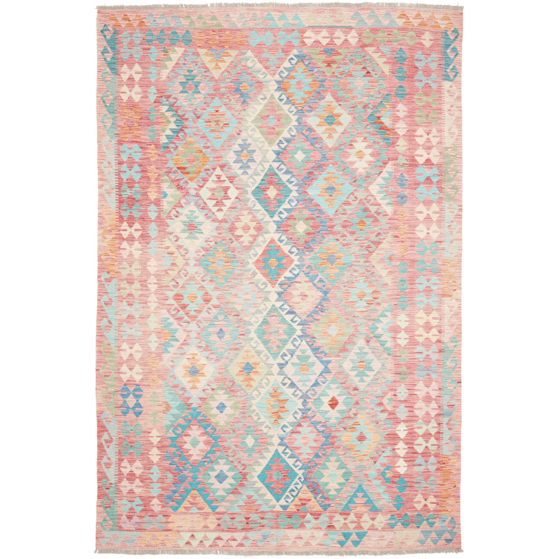 Tappeto Kilim Afghanistan Rosa Corallo Azzurro 200x294 cm
