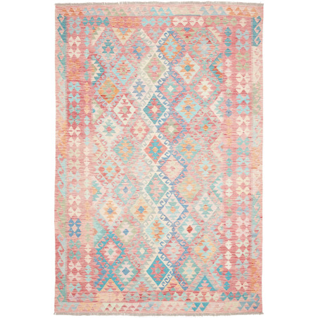 Tappeto Kilim Afghanistan Rosa Corallo Azzurro 200x294 cm