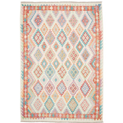 Tappeto Kilim Afghanistan Crema Turchese 211x301 cm