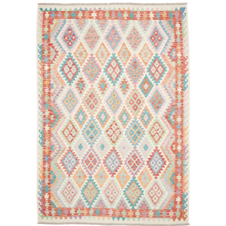 Tappeto Kilim Afghanistan Crema Turchese 211x301 cm