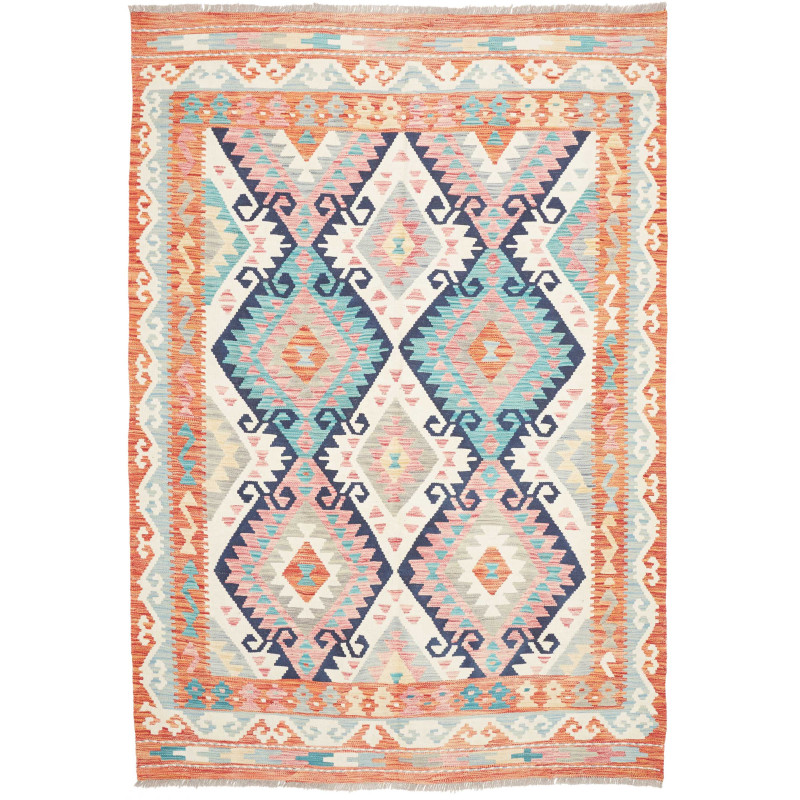Tappeto Kilim Afghanistan Arancione Bruciato Turchese 180x25