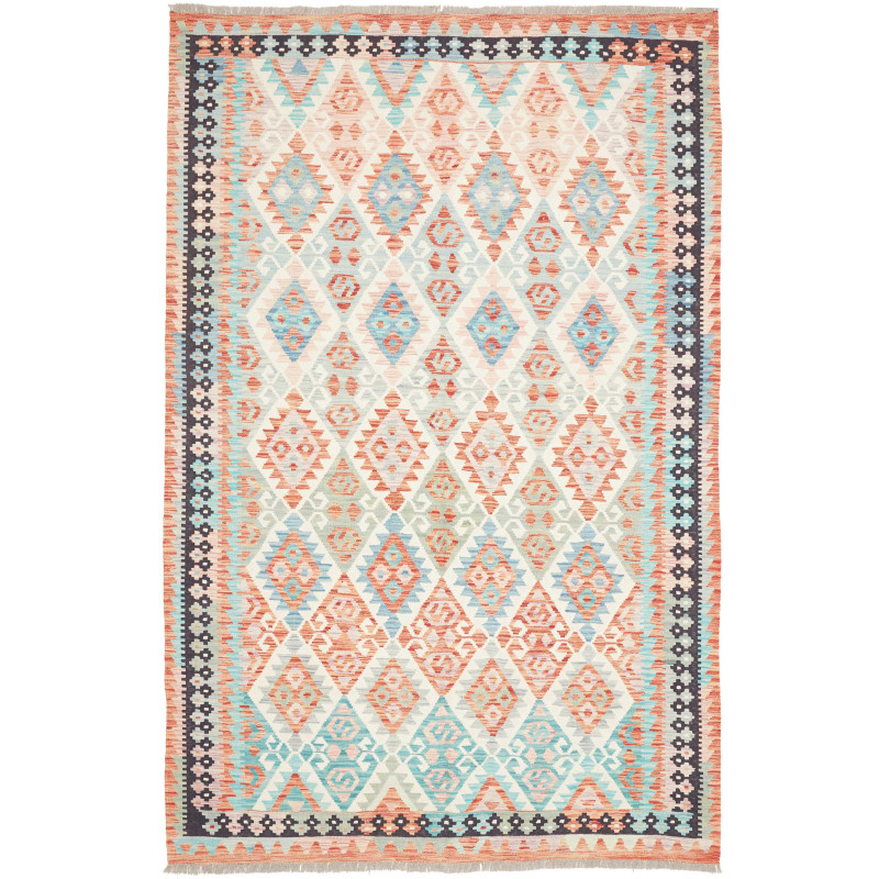 Tappeto Kilim Afghanistan Arancio Corallo Azzurro Acquamarin