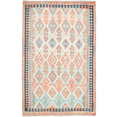 Tappeto Kilim Afghanistan Arancio Corallo Azzurro Acquamarin