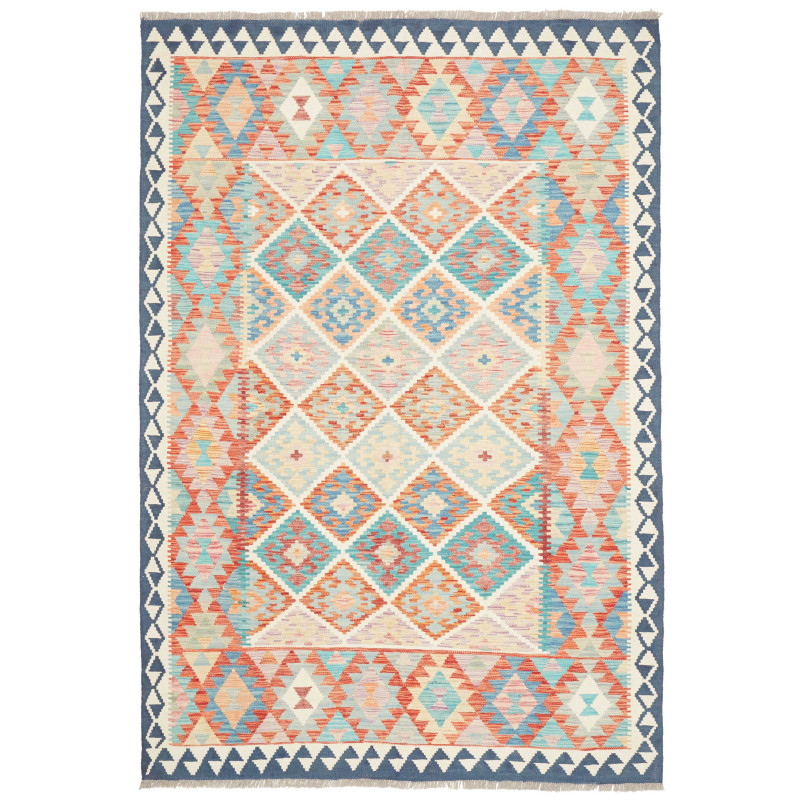 Tappeto Kilim Afghanistan Blu Turchese Arancione Terracotta