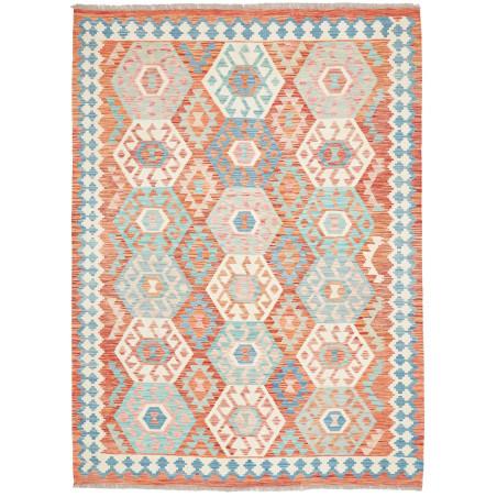 Tappeto Kilim Afghanistan Terracotta Blu Turchese 177x242 cm