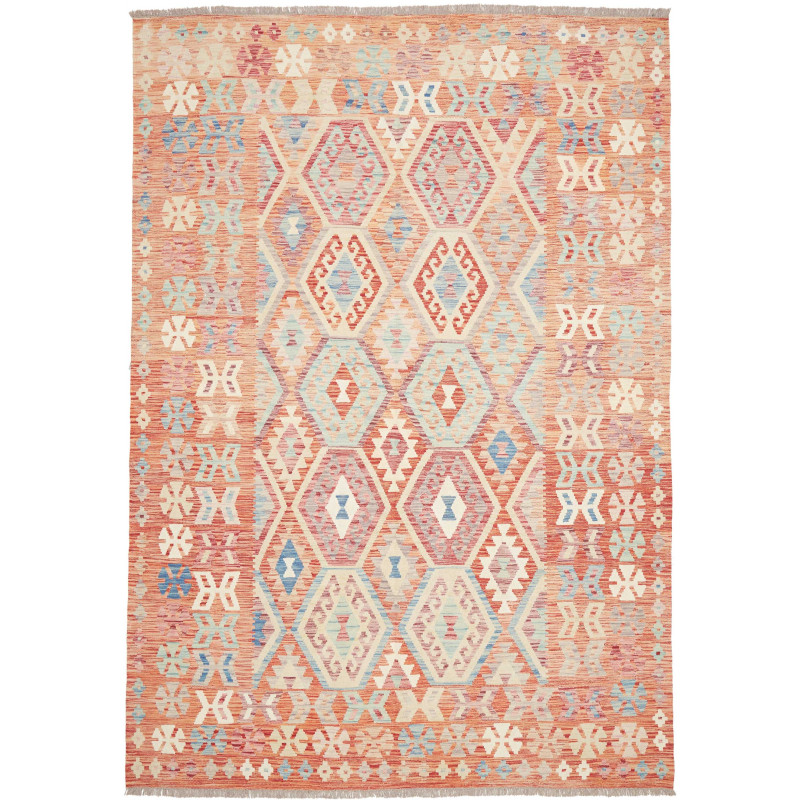 Tappeto Kilim Afghanistan Arancione Terracotta Azzurro Paste