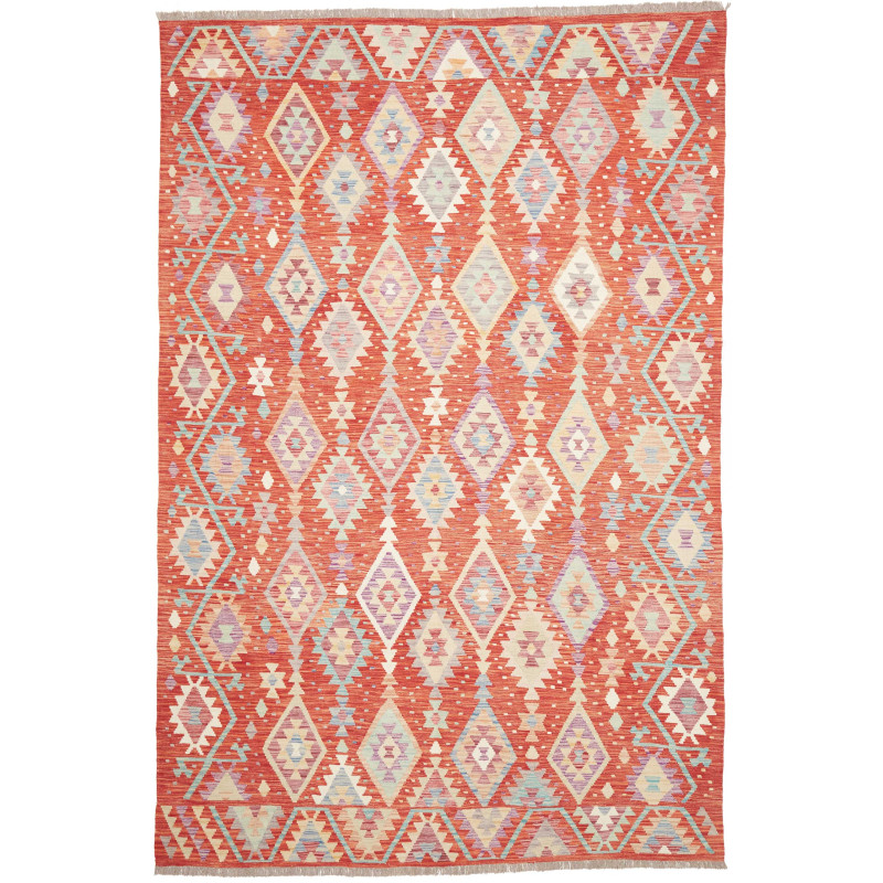 Tappeto Kilim Afghanistan Rosso Terracotta Celeste 203x306 c