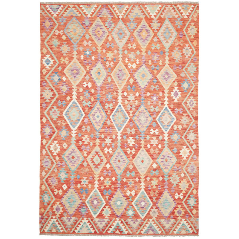 Tappeto Kilim Afghanistan Arancio Bruciato Blu Tenue 203x298