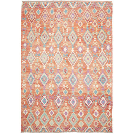 Tappeto Kilim Afghanistan Terracotta Azzurro 207x305 cm