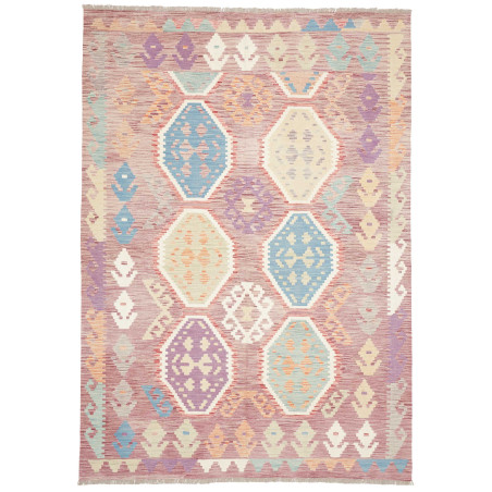 Tappeto Kilim Afghanistan Rosa Antico Azzurro 172x248 cm