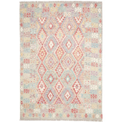 Tappeto Kilim Afghanistan Terracotta Azzurro Pastello E Crem