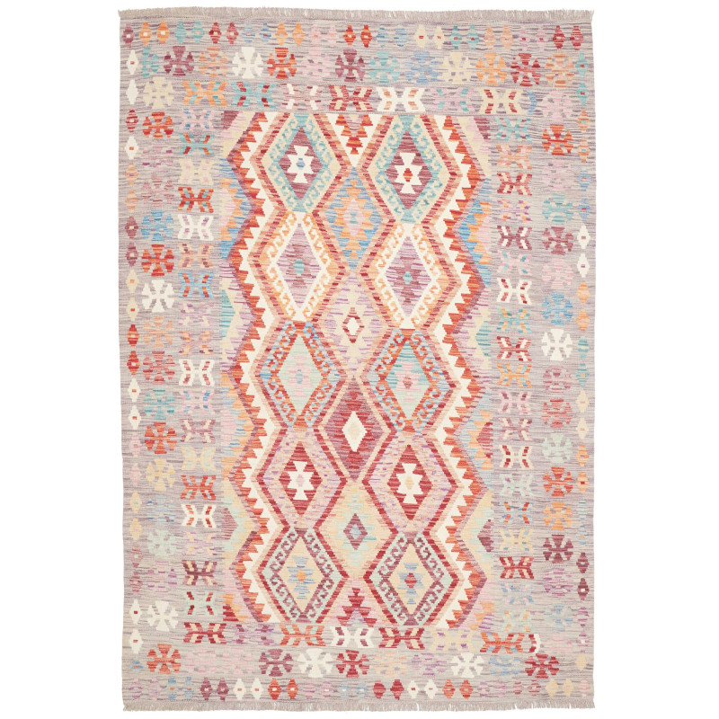 Tappeto Kilim Afghanistan Grigio Lavanda Terracotta 176x253