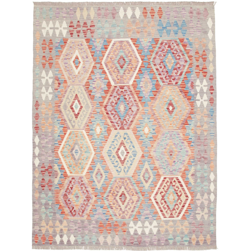 Tappeto Kilim Afghanistan Grigio Multicolore azzurro 150x198