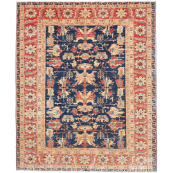 Tappeto Kazak Fine Pakistan Blu Indaco Rosso Terracotta 249x