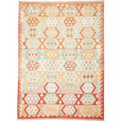 Tappeto Kilim Afghanistan Geometrico Arancio Azzurro 173x234