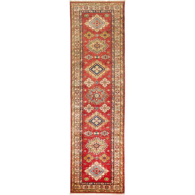 Tappeto Kazak Fine Pakistan Rosso Terracotta Blu 83x306 cm
