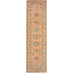 Tappeto Kazak Fine Pakistan Arancione Terracotta Blu 78x297