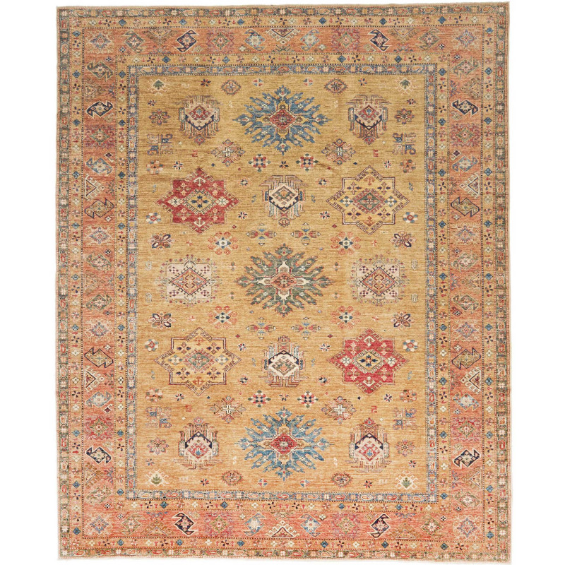 Tappeto Kazak Fine Pakistan Giallo Oro Terracotta 254x307 cm
