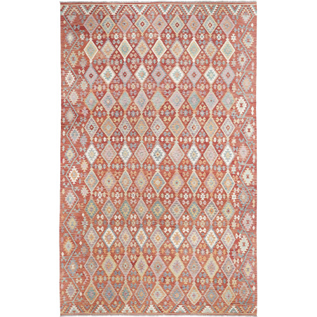 Tappeto Kilim Afghanistan Rosso Terracotta Blu Spento 304x49