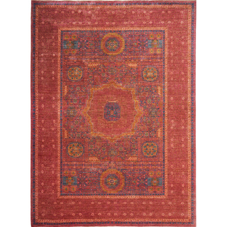 Tappeto Mamlouk Pakistan Medaglione Rosso Terracotta Blu Zaf