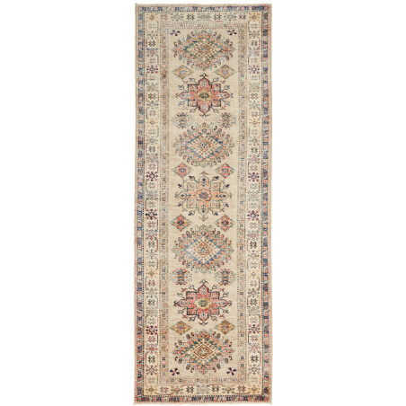 Tappeto Kazak Fine Pakistan Astratto Crema Blu 83x257 cm