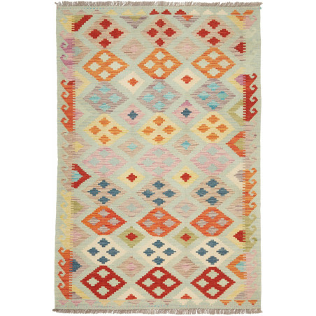 Tappeto Kilim Afghanistan Geometrico Verde Acqua Arancio 122