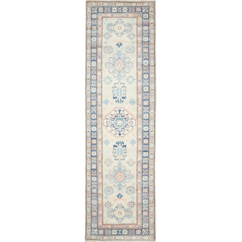Tappeto Kazak Afghanistan Astratto Beige Blu 90x312 cm