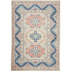 Tappeto Kazak Afghanistan Geometrico Beige Blu Navy 96x141 c