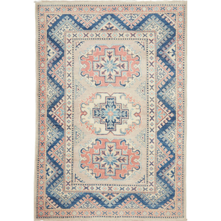 Tappeto Kazak Afghanistan Geometrico Beige Blu Navy 96x141 c