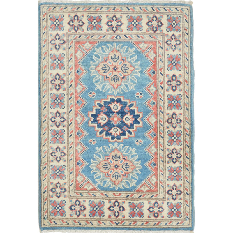 Tappeto Kazak Afghanistan Astratto Azzurro Crema 62x90 cm
