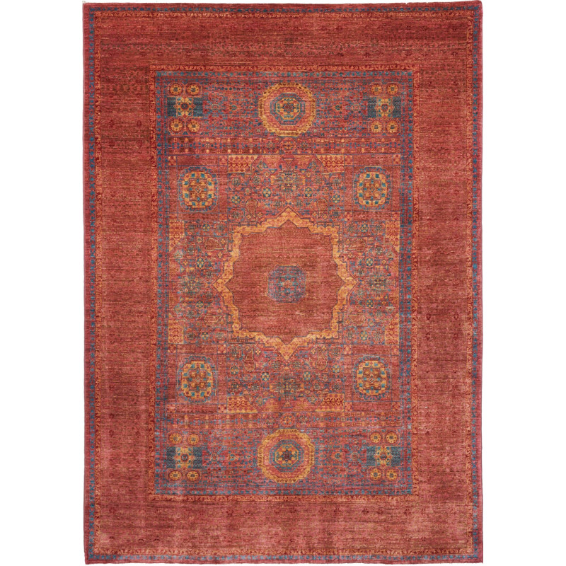 Tappeto Mamlouk Pakistan Geometrico Rosso Terracotta Blu Den