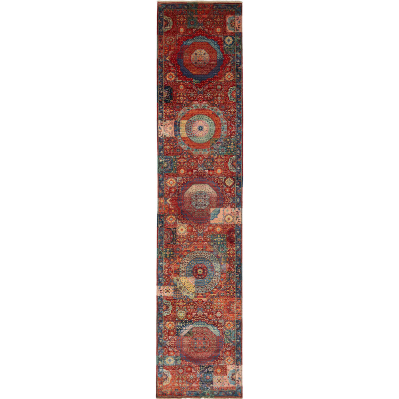 Tappeto Mamlouk Pakistan Astratto Rosso Mattone Blu 85x393 c