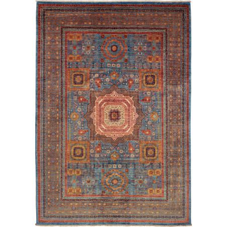 Tappeto Mamlouk Pakistan Geometrico Blu Petrolio Rosso Terra