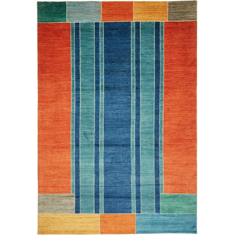 Tappeto Barjesta Pakistan Astratto Rosso Arancio Blu Notte 1