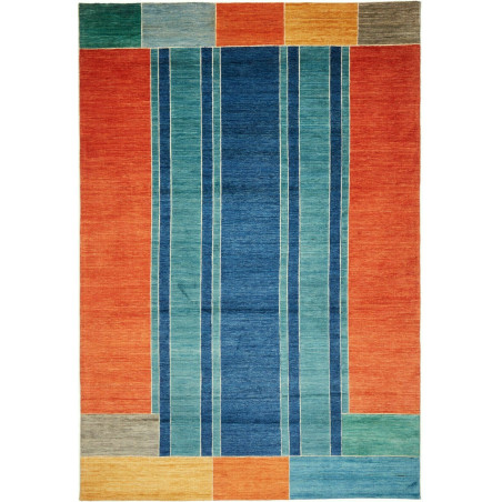 Tappeto Barjesta Pakistan Astratto Rosso Arancio Blu Notte 1