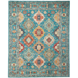 Tappeto Tribal Pakistan Geometrico Turchese Arancione Terrac