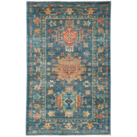 Tappeto Tribal Pakistan Astratto Blu Petrolio Arancione Rugg