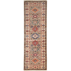 Tappeto Kazak Fine Pakistan Astratto Verde Salvia Rosso 82x2