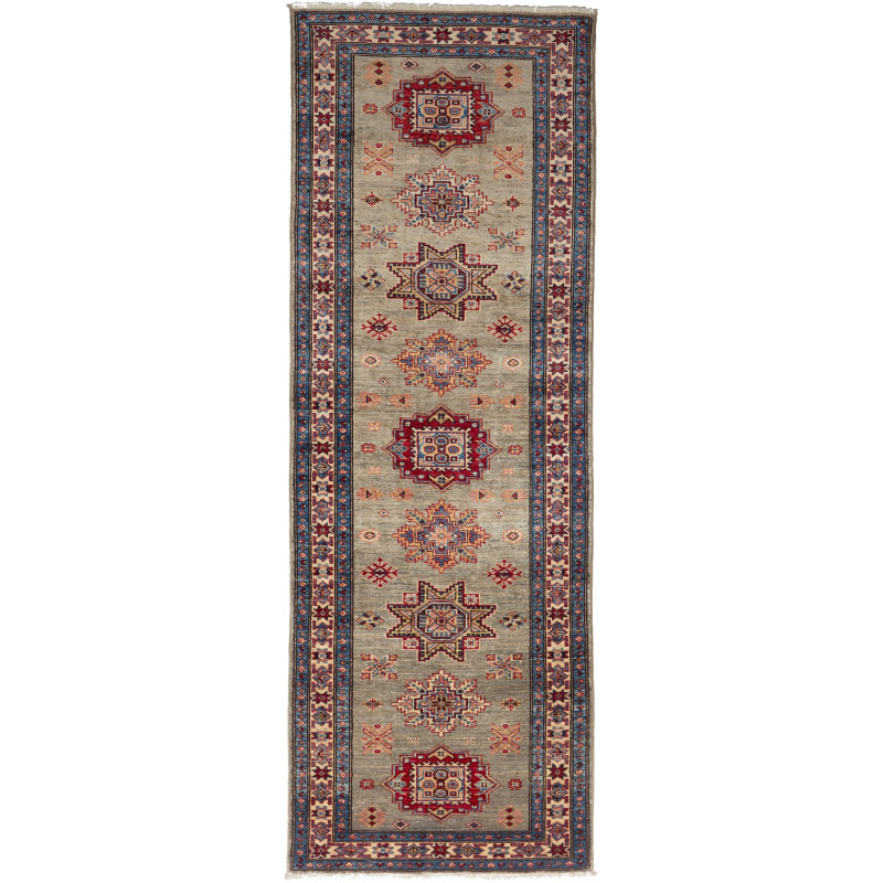 Tappeto Kazak Fine Pakistan Astratto Verde Salvia Rosso Scur