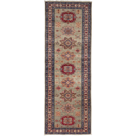 Tappeto Kazak Fine Pakistan Astratto Verde Salvia Rosso Scur