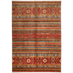 Tappeto Samarkand Pakistan Geometrico Rosso Turchese Ocra Ma