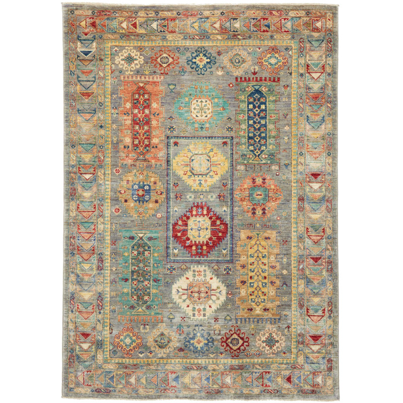 Tappeto Tribal Pakistan Astratto Grigio Blu Terracotta Rosso