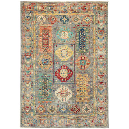 Tappeto Tribal Pakistan Astratto Grigio Blu Terracotta Rosso