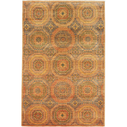 Tappeto Mamlouk Pakistan Geometrico Ocra Arancio Marrone Blu
