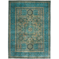 Tappeto Mamlouk Pakistan Medaglione Turchese Oro Beige 143x2