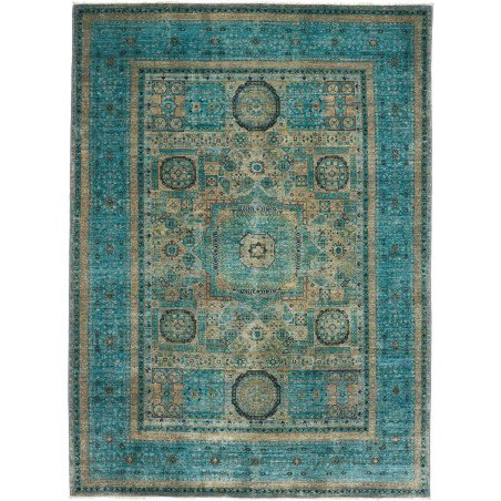 Tappeto Mamlouk Pakistan Medaglione Turchese Oro Beige 143x2